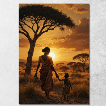 Quadro Donna Africana Al Tramonto Madre E Figlio Nella Savana afr1 quadro stampato su tela