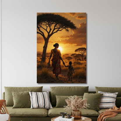 Quadro Donna Africana Al Tramonto Madre E Figlio Nella Savana afr1 quadro stampato su tela