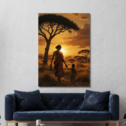 Quadro Donna Africana Al Tramonto Madre E Figlio Nella Savana afr1 quadro stampato su tela