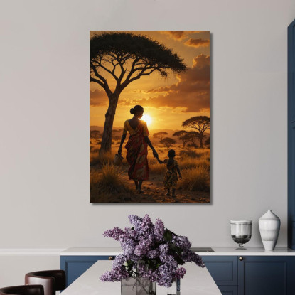 Quadro Donna Africana Al Tramonto Madre E Figlio Nella Savana afr1 quadro stampato su tela