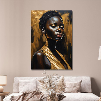 Quadro Donna Africana Con Abito Dorato Eleganza E Profondità afr2 quadro stampato su tela