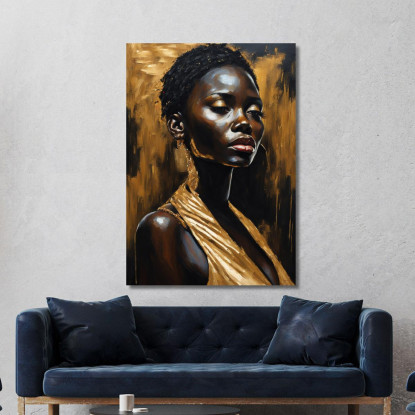 Quadro Donna Africana Con Abito Dorato Eleganza E Profondità afr2 quadro stampato su tela