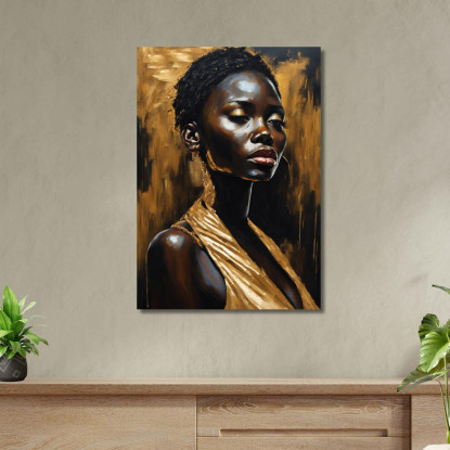 Quadro Donna Africana Con Abito Dorato Eleganza E Profondità afr2 quadro stampato su tela