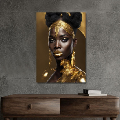 Quadro Donna Africana Con Decorazioni Dorate Eleganza Regale afr4 quadro stampato su tela