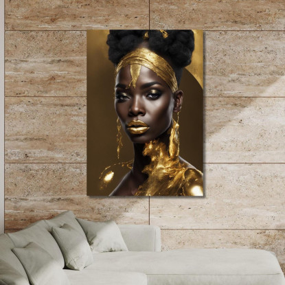Quadro Donna Africana Con Decorazioni Dorate Eleganza Regale afr4 quadro stampato su tela