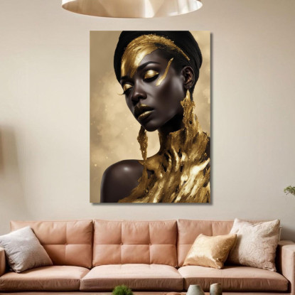 Quadro Donna Africana Con Dettagli Dorati Fluidi Raffinatezza E Modernità afr6 quadro stampato su tela