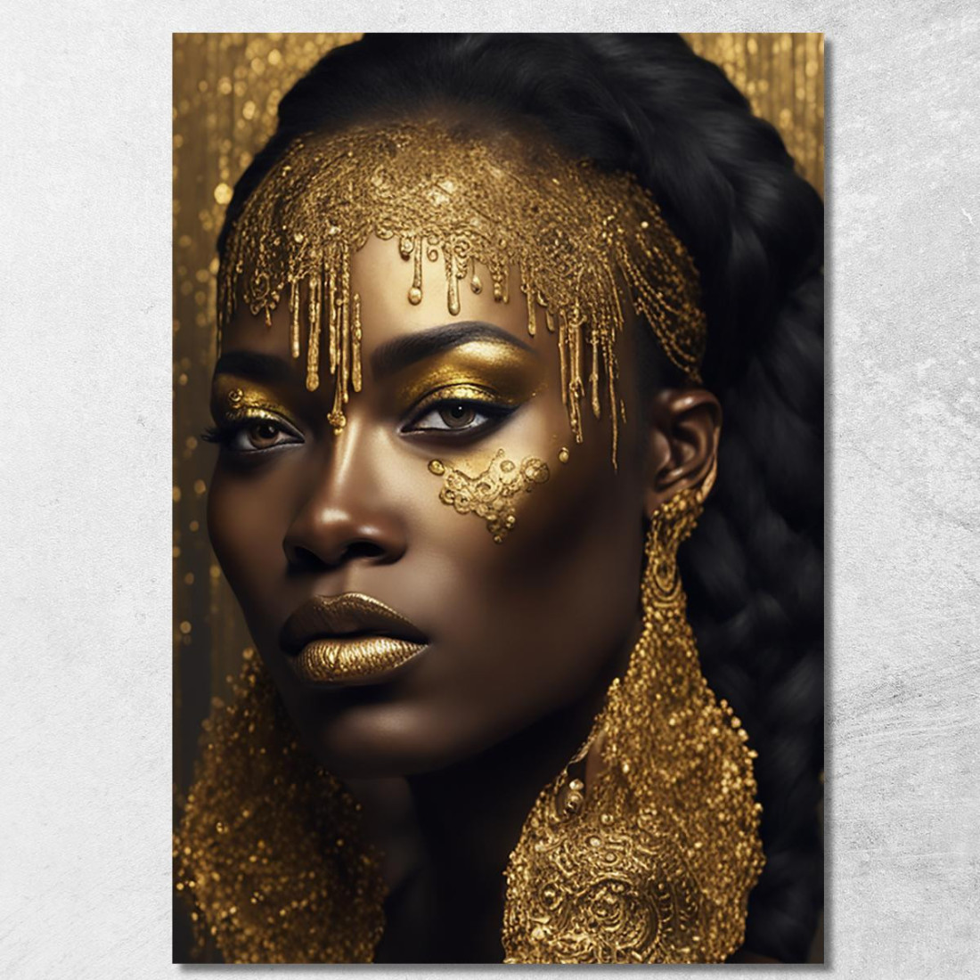 Quadro Donna Africana Con Dettagli Dorati Ritratto Elegante E Raffinato afr7 quadro stampato su tela