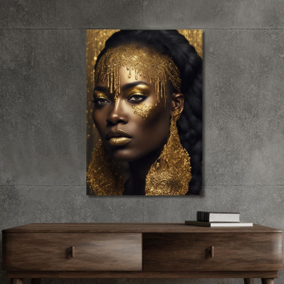 Quadro Donna Africana Con Dettagli Dorati Ritratto Elegante E Raffinato afr7 quadro stampato su tela