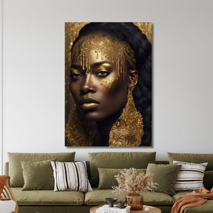 Quadro Donna Africana Con Dettagli Dorati Ritratto Elegante E Raffinato afr7 quadro stampato su tela