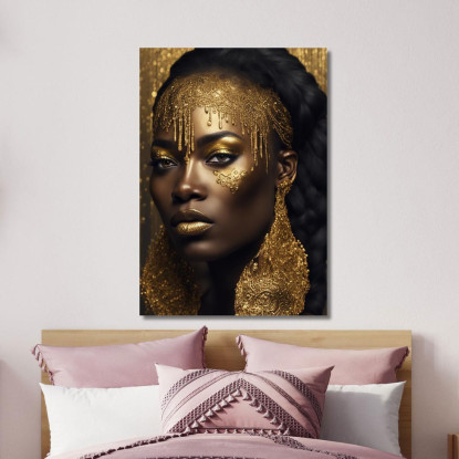 Quadro Donna Africana Con Dettagli Dorati Ritratto Elegante E Raffinato afr7 quadro stampato su tela