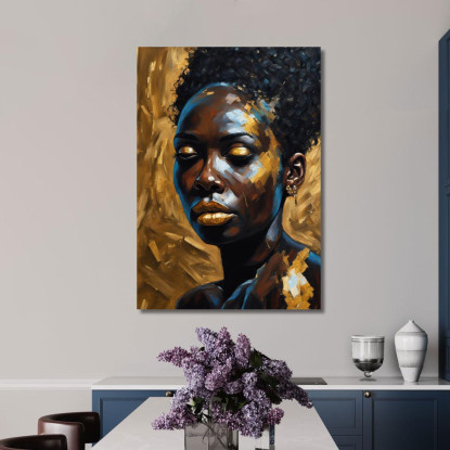 Quadro Donna Africana Con Dettagli Oro E Blu Contrasto E Raffinatezza afr8 quadro stampato su tela