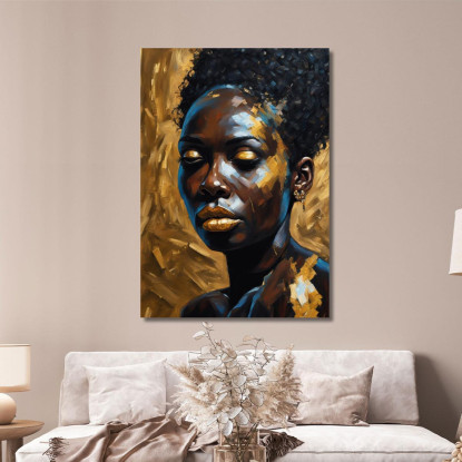 Quadro Donna Africana Con Dettagli Oro E Blu Contrasto E Raffinatezza afr8 quadro stampato su tela