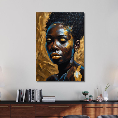 Quadro Donna Africana Con Dettagli Oro E Blu Contrasto E Raffinatezza afr8 quadro stampato su tela