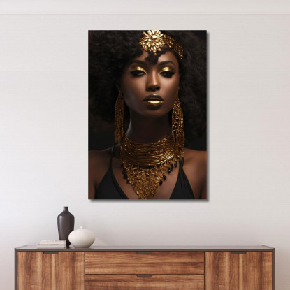 Quadro Donna Africana Con Gioielli Dorati Ritratto Di Lusso afr10 quadro stampato su tela