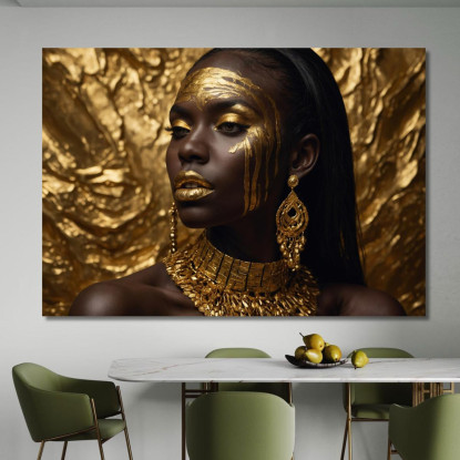 Quadro Etnico Donna Africana Eleganza Dorata Su Sfondo Oro afr16 quadro stampato su tela