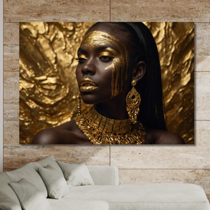 Quadro Etnico Donna Africana Eleganza Dorata Su Sfondo Oro afr16 quadro stampato su tela