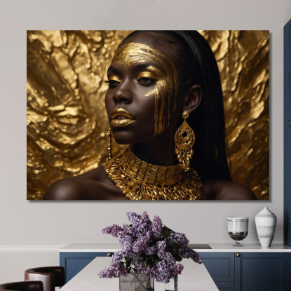 Quadro Etnico Donna Africana Eleganza Dorata Su Sfondo Oro afr16 quadro stampato su tela