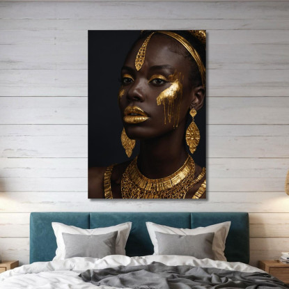 Quadro Etnico Donna Africana Eleganza In Oro Su Sfondo Scuro afr17 quadro stampato su tela