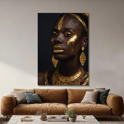 Quadro Etnico Donna Africana Eleganza In Oro Su Sfondo Scuro afr17 quadro stampato su tela