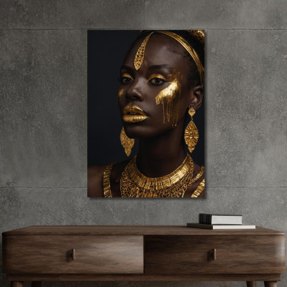 Quadro Etnico Donna Africana Eleganza In Oro Su Sfondo Scuro afr17 quadro stampato su tela