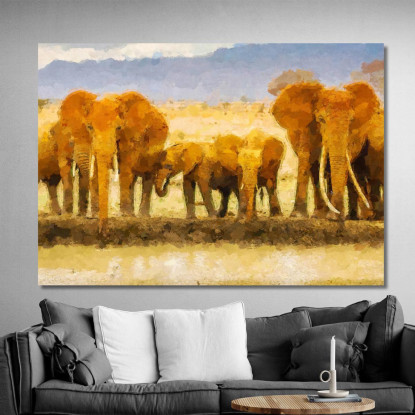 Quadro Famiglia Di Elefanti Africani Unione E Forza Nella Savana afr21 quadro stampato su tela