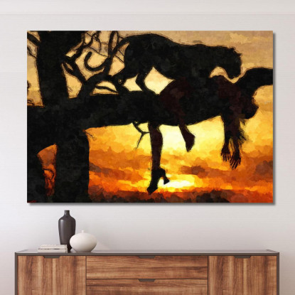 Quadro Leopardo Al Tramonto Su Albero Predatore E Bellezza Selvaggia afr23 quadro stampato su tela