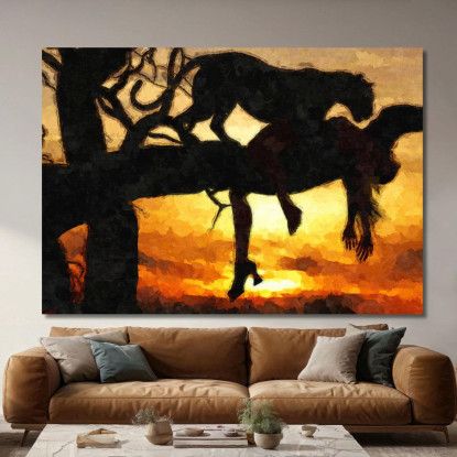 Quadro Leopardo Al Tramonto Su Albero Predatore E Bellezza Selvaggia afr23 quadro stampato su tela