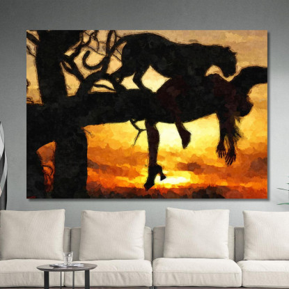 Quadro Leopardo Al Tramonto Su Albero Predatore E Bellezza Selvaggia afr23 quadro stampato su tela