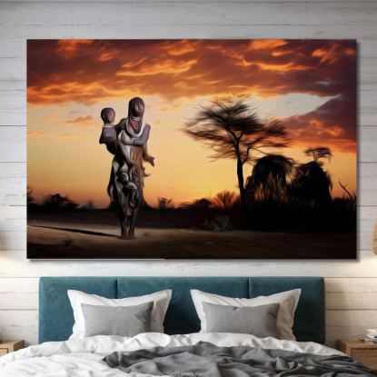 Quadro Mamma Africana Al Tramonto Nella Savana afr24 quadro stampato su tela