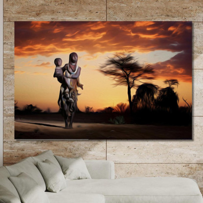 Quadro Mamma Africana Al Tramonto Nella Savana afr24 quadro stampato su tela