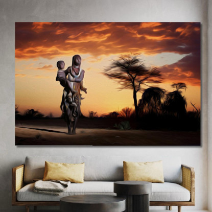 Quadro Mamma Africana Al Tramonto Nella Savana afr24 quadro stampato su tela