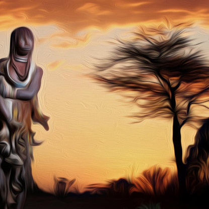 Quadro Mamma Africana Al Tramonto Nella Savana afr24 quadro stampato su tela