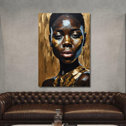 Quadro Ritratto Donna Africana Con Sfumature Dorate Arte Etnica Moderna afr25 quadro stampato su tela