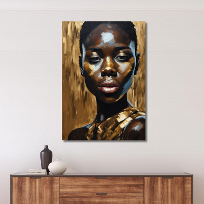 Quadro Ritratto Donna Africana Con Sfumature Dorate Arte Etnica Moderna afr25 quadro stampato su tela