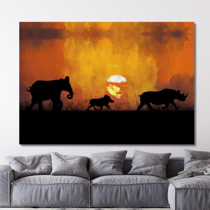 Quadro Tramonto Africano Con Animali afr27 quadro stampato su tela