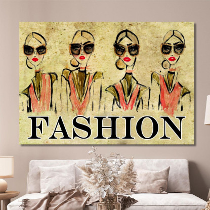 Quadro Bozzetti Moda Fashion Illustrato Con Donne E Occhiali Da Sole Fashion fsn11 quadro stampato su tela