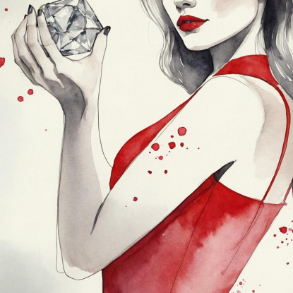 Quadro Donna Elegante Abito Rosso Con Diamante Disegno Acquerello Artistico Fashion fsn33 quadro stampato su tela