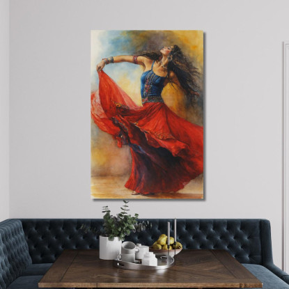 Quadro Donna Gipsy Danzante Con Abito Rosso Fashion fsn40 quadro stampato su tela