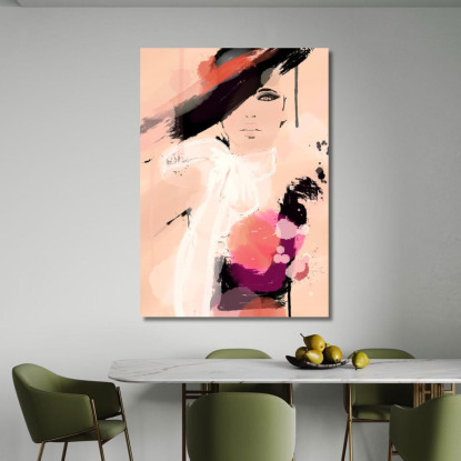 Quadro Ritratto Astratto Donna Rosa E Nero Su Sfondo Chiaro Fashion fsn75 quadro stampato su tela