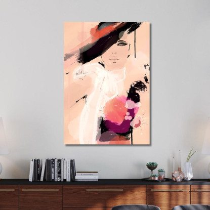 Quadro Ritratto Astratto Donna Rosa E Nero Su Sfondo Chiaro Fashion fsn75 quadro stampato su tela