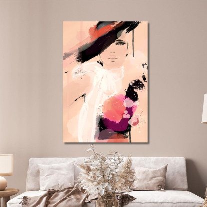 Quadro Ritratto Astratto Donna Rosa E Nero Su Sfondo Chiaro Fashion fsn75 quadro stampato su tela