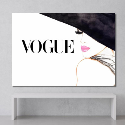 Quadro Ritratto Donna Elegante Vogue Cappello Nero Fashion fsn76 quadro stampato su tela