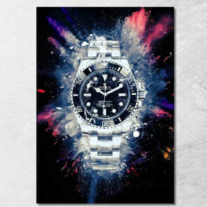 Quadro Moderno Orologio Black Submariner Su Sfondo Colorato rlx12 quadro stampato su tela