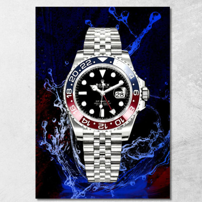 Quadro Moderno Orologio Gmt Master Pepsi Gocce D'Acqua rlx18 quadro stampato su tela