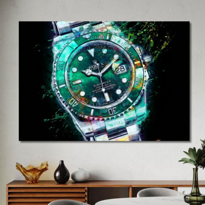 Quadro Moderno Orologio Submariner Perpetual Green rlx26 quadro stampato su tela