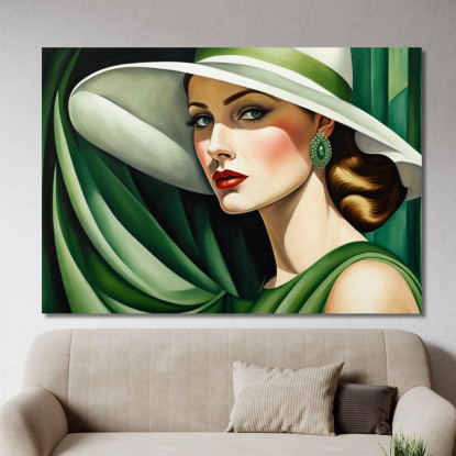 Signora In Seta Verde Stile Tamara de Lempicka ilmt5 quadro stampato su tela