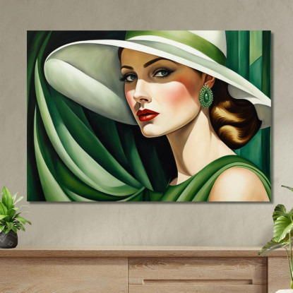 Signora In Seta Verde Stile Tamara de Lempicka ilmt5 quadro stampato su tela