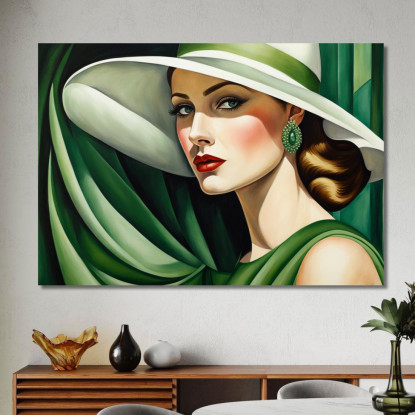 Signora In Seta Verde Stile Tamara de Lempicka ilmt5 quadro stampato su tela