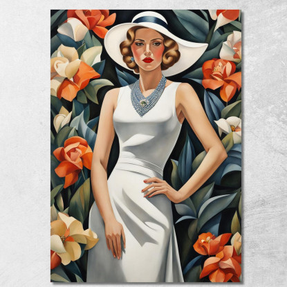 Signora Con Fiore Stile Tamara de Lempicka ilmt7 quadro stampato su tela