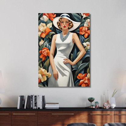 Signora Con Fiore Stile Tamara de Lempicka ilmt7 quadro stampato su tela